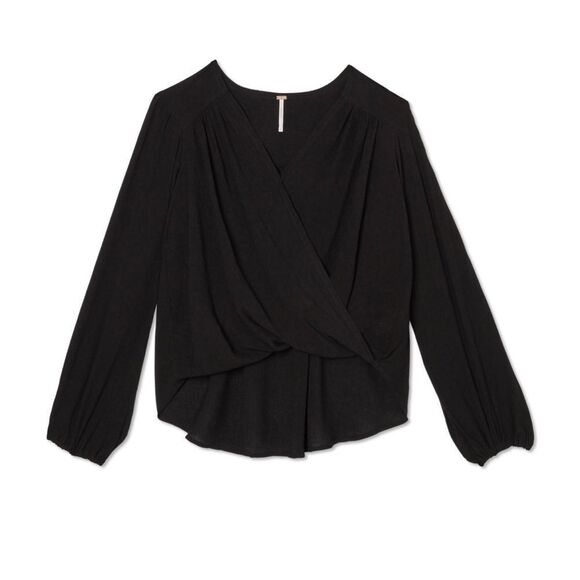 Free People Black Long Sleeve Wrap Top - Picture 1 of 8